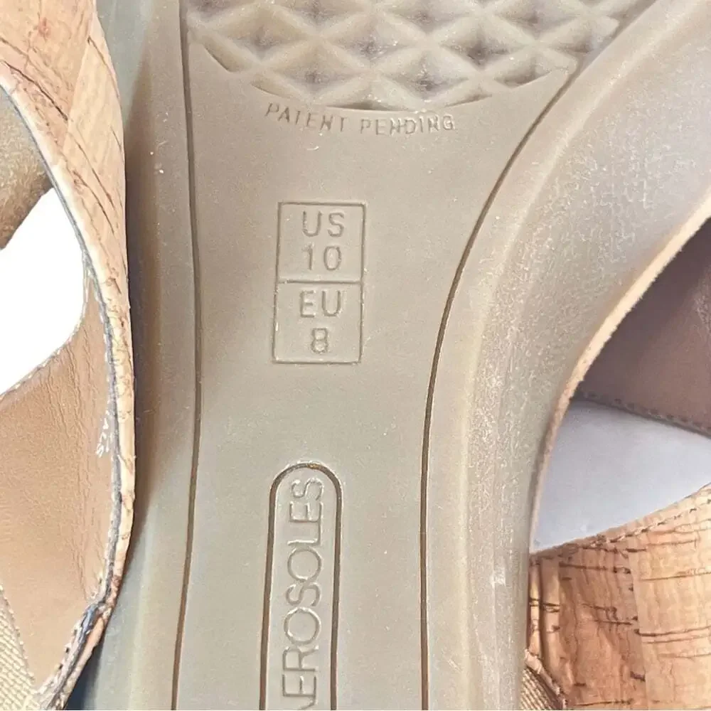 Aerosoles Tan Cork Wedge Sandals Women 10 Flower Thong Slide Comfort Summer